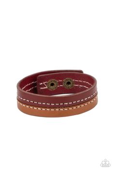 Strands of tan and red leather are stitched together, creating a rugged display around the wrist. Features an adjustable snap closure. Sold as one individual bracelet. Everyday Brown Bracelet, Handmade Adjustable Red Leather Bracelet, Adjustable Brown Cuff Bracelet, Adjustable Double Band Leather Bracelet, Brown Leather Friendship Bracelets, Brown Double Band Bracelet With Leather Strap, Adjustable Brown Bracelet With Wrist Strap, Adjustable Brown Leather Bracelet With Wrist Strap, Brown Leather Bracelet With Wrist Strap For Everyday