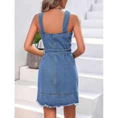 SHIPS TO USA ONLY FREE SHIPPING SHIPPING 5-10 BUSINESS DAYS "Unleash your casual coolness with our Summer Casual Denim Dress. Designed for maximum comfort and style, it features a button-up front and raw hem. Perfect for laid-back summer days, this dress will be your go-to for a relaxed and effortless look. (Bonus: It's versatile enough to dress up or down. Score!)" Features: Buttoned Stretch: No stretch Material composition: 85% cotton, 15% polyester Care instructions: Machine wash cold. Tumble Casual Solid Color Denim Dress, Casual Blue Denim Dress With Pockets, Summer Solid Color Denim Dress, Casual Medium Wash Mini Denim Dress, Solid Color Denim Dress For Summer, Casual Washed Blue Mini Denim Dress, Casual Fitted Denim Dress With Pockets, Casual Washed Blue Cotton Denim Dress, Spring Casual Solid Color Denim Dress