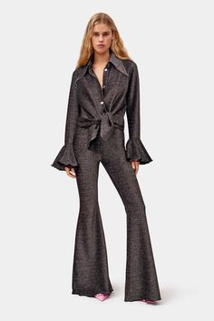 Sleeper lurex set | Sparkle in Cosmos lurex shirt and pants Soft Classic Kibbe, Lounge Suit, Deep Winter Colors, Winter Color Palette, Statement Collar, The Cosmos, Lounge Set, Shirt And Pants, Trousers Women