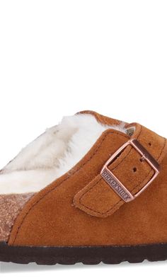 Birkenstock 'Boston' Shearling Sandals, suede upper, brown colour, closed round toe, strap with adjustable metal buckle, engraved lettering logo, white lamb fur insole, anatomic cork and latex footbed. - 100% leather- sole: 100% rubber Birkenstock Birkenstock, Birkenstock Boston Shearling, Boston Shearling, Shearling Sandals, Birkenstock Men, Women's Flat Shoes, Tom Ford Handbags, Birkenstock Women, Birkenstock Boston