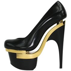 New Versace Leather Classic Pumps Shoes Italian size 39.5 - US 9.5 Colors - Black and Gold Triple Platform - 2.75 inches (7 cm) Sky High Heel - 7 inches (17.5 cm) Leather insole and Sole Made in Italy Brand New. Versace High Heels, Versace Heels, Leopard Print High Heels, Black High Heel Pumps, Chic High Heels, Versace Style, Leopard Print Boots, Black High Heels Shoes, Fashion Elements