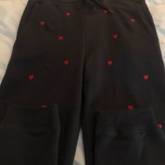 Nwt Black And Red Heart Sweat Pants (10-12lg)Upscale Boutique Buy. Unique To Say The Least. Dress Them Up Or Down! Casual Cotton Bottoms With Heart Print, Fitted Cotton Bottoms With Heart Print, Casual Long Pants With Heart Print, Cotton Bottoms With Heart Print, Red Cotton Bottoms With Heart Print, Heart Sweatpants, Black And Red Heart, Adidas Pants Women, Champion Sweatpants