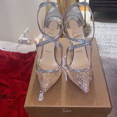 Christian Louboutin Twistissima Strass 100 Version Crystal Rete/Glit Size 38 Luxury Sequined Heels For Wedding, Luxury Silver Glitter Heels, Designer Sparkling Heels For Party, Silver Sequined Evening Heels, Silver Sequined Heels For Evening, Designer Silver Heels For Events, Designer Sparkling Silver Heels, Louboutin Shoes, Christian Louboutin Shoes