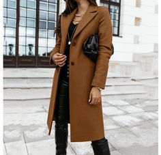 Womens Winter Lapel Button Long TrenchCoat Jacket Ladies Overcoat Outwear XXXL. Classic Brown Solid Color Outerwear, Brown Lapel Collar Outerwear, Brown Outerwear With Lapel Collar, Casual Long Pea Coat For Office, Casual Long Pea Coat In Solid Color, Solid Pea Coat With Button Closure For Fall, Casual Long Solid Color Pea Coat, Trendy Solid Pea Coat With Button Closure, Trendy Solid Color Pea Coat With Button Closure