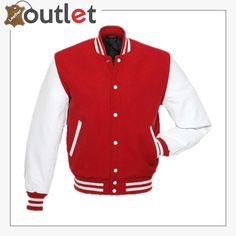 Red White Varsity Jacket Leather Sleeve Jacket, Leather Varsity Jackets, Varsity Letterman Jackets, College Jackets, Baseball Varsity Jacket, Leather Sleeves, Jackets Men Fashion, Letterman Jacket, Leather Sleeve