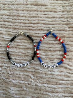 Steve and Bucky inspired beaded Bracelets. The winter soldier | Etsy Marvel Beaded Bracelets, Marvel Bracelets, Beaded Friendship Bracelets, Marvel Diy, Mode Indie, Marvel Jewelry, Friendship Bracelets With Beads, Clay Bracelet, Diy Bracelet Designs