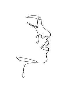 a black and white drawing of a woman's face with her eyes closed to the side