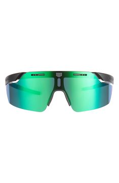 A sophisticated design lends modern charm to sporty sunglasses made with a lightweight carbon fiber frame and wraparound lenses that deliver superior clarity. 228mm lens width; 00mm bridge width; 121mm temple length 100% UV protection Interchangeable nonslip nose pads Carbon fiber Made in Italy Functional Green Sunglasses With Uv Protection, Functional Green Sunglasses For Outdoor, Green Functional Sunglasses For Outdoor, Green Functional Outdoor Sunglasses, Matte Black Shield Sunglasses For Outdoor Activities, Functional Polarized Shield Sunglasses For Cycling, Green Anti-reflective Shield Sunglasses For Outdoor, Green Anti-reflective Shield Sunglasses For Outdoor Activities, Green Anti-reflective Sunglasses For Sports