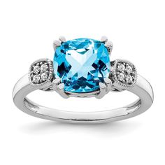 14k white gold blue topaz and real diamond ring rm7130 bt 006 wa Topaz And Diamond Ring, Real Diamond Rings, Fine Ring, Blue Topaz Stone, White Band, Swiss Blue Topaz, Rose Gold Metal, Topaz Stone, Cz Ring