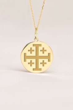 If you wish we can personalize your 14k Solid Gold Jerusalem Cross Necklace. A Dainty and unique gift for graduations, Birthdays, Weddings and Anniversaries! ● MATERIAL 14k SOLID GOLD ● Chain Length or Without Chain - Without Chain - 40 cm / 16 inches - 45 cm / 18 inches - 50 cm / 20 inches ● PENDANT SIZE [The jump ring (bail) is not included in the measurements] - 13 mm / 0.51 Inches diameter - 14 mm / 0.55 Inches diameter - 15.3mm / 0.6 Inches diameter - 16.5mm / 0.65 Inches diameter - 19 mm / Personalized Symbolic Necklaces For Commemoration, Personalized Symbolic Necklace For Commemoration, Personalized 14k Gold Necklace For Commemoration, Solid Gold Chains, Necklace Dainty, Gold Cross, Cross Charms, Beautiful Gift Boxes, Jump Rings