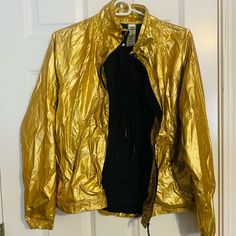 Good American. Gold Track Jacket. Size 2 (M). Never Worn. Trendy Gold Outerwear For Fall, Gold Long Sleeve Outerwear For Streetwear, Casual Gold Outerwear For Winter, Bomber Jackets, Good American, Track Jacket, Track Jackets, Bomber Jacket, Size 2