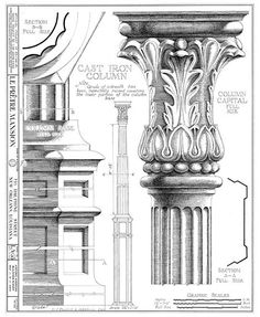 an architectural drawing shows the details of a column and its surrounding elements, including columns