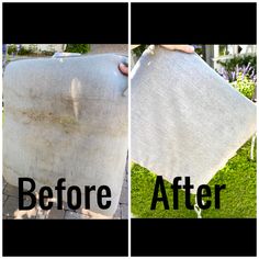 before and after photos of a mattress that has been turned into a bed cover with grass growing on it