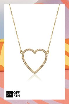 Stunning Heart Pendant Necklace With 14k Yellow Gold Vermeil And Micropavé With Cubic Zirconia Stones. Micro Pavé Cubic Zirconia 14k Gold Vermeil Spring Ring Imported Size Length, About 14-17.5" Charm Pendant Drop, About 1" Click Here For A Guide To Jewelry & Watches. Center Core - W Jewelry > Saks Off 5th > Barneys Warehouse. Gabi Rielle. Heart Shaped Gold Sterling Silver Diamond Necklace, Gold Heart-shaped Diamond Necklace, Gold Open Heart Cubic Zirconia Necklace, Gold Cubic Zirconia Open Heart Necklace, Gold Heart Pendant Diamond Necklace For Valentine's Day, Gold Heart-shaped Diamond Necklace For Weddings, Gold Diamond Necklace For Wedding On Valentine's Day, Open Heart, Fashion Jewelry Necklaces