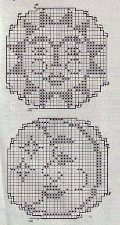 two cross stitch patterns, one with circles and the other with dots on it's sides