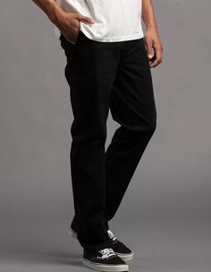 RSQ Mens Slim Straight Chino Pants - BLACK | Tillys Casual Slim Fit Pants With Straight Hem, Casual Slim Fit Tapered Leg Dress Pants, Casual Slim Fit Tapered Leg Work Pants, Casual Slim Fit Pants With Standard Cut Leg, Black Pants With Relaxed Fit And 5-inch Inseam, Casual Straight Fit Work Pants, Casual Straight Fit Mid-rise Pants, Business Casual Bottoms With Relaxed Fit, Relaxed Fit Mid-rise Pants Without Pockets