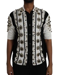 Dolce & Gabbana embellished striped shirt front view Crystal Shirt, Shirt Model, Blazer And Skirt, Stone Crystal, Platform Wedge Sandals, Silk Material, Black And White Colour, Dolce & Gabbana, Signature Logo