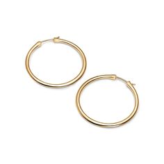 Commit to eco-friendly jewelry with these classic 40mm gold hoop earrings ready to take you effortlessly from day to night. Our sustainable gold earrings are crafted in NYC with 18kt Certified Fairmined Ecological Gold. Luxury Gold Jewelry With Timeless Design, Classic Jewelry With Gold Clasp For Everyday Luxury, Luxury Yellow Gold Hoop Earrings With Shiny Finish, Luxury Yellow Gold Hoop Earrings For Everyday, Gold Jewelry With Classic Design, Classic Gold Round Jewelry, Gold Jewelry With Classic Round Design, Luxury Gold-tone Hoop Earrings With Polished Finish, Luxury Gold-tone Polished Hoop Earrings