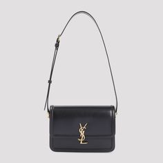 Saint Laurent Black Leather Solferino Bag. Black leather, front flap with magnetic fastening, tonal shoulder strap, golden-tone Monogram on front. Fully lined. Androgynous Fashion, Saint Laurent Paris, Marine Serre, Sneaker Wedge, Yoga Wear, Manolo Blahnik, Valentino Garavani, Ysl Bag, Shoe Laces