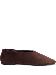 brown goat suede/goat skin round toe branded insole flat sole slip-on style Brown Room, Slippers Brown, Brown Slippers, Proenza Schouler Shoes, Ballerina Slippers, Wardrobe Wishlist, Suede Slippers, Iconic Bags, Leather Slippers