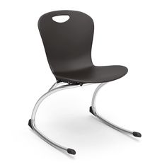 a black chair with chrome legs and a hole in the back end, on a white background