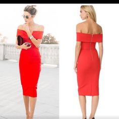 New With Tags N/Nicholas Off Shoulder V-Neck Red Dress. Size Us 4. $475 + Tax New. Chic Red Midi Dress, Red Midi Dress For Spring Dinner, Red Midi Dress For Summer Dinner, Chic Red Sheath Midi Dress, Accordion Dress, Lace Halter Dress, Wrap Front Dress, One Shoulder Midi Dress, Chiffon Mini Dress