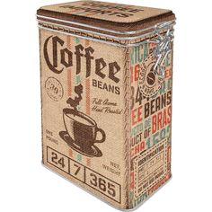 a coffee canister is shown with the words coffee beans on it