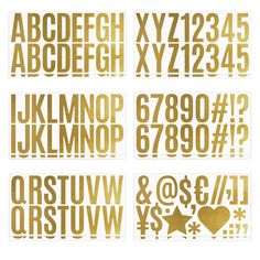 gold foiled alphabets with hearts and stars on the upper part of each letter