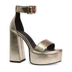 Take Favorite Looks To New Heights With These Platform Sandals From Antonio Cavala. Crafted From Super Comfortable Materials, This Pair Sports A Platform And Trend-Forward Block Heel For A Flirty, Dynamic Highlight. Features Vegan Leather. Adjustable Ankle Strap Closure Open Toe Synthetic Lining Padded Footbed 1.81" Platform, 5.9" Covered Block Heel Super Comfort Insole Only High Quality Materials Used Same Day Shipping!! Gold Block Heels With 4-inch Heel For Summer, Gold Sandals With 4-inch Heel And Closed Toe, Chic Gold Ankle Strap Block Heels, Gold Block Heels With Buckle Closure For Summer, Block Heels With Buckle Closure For Party, Gold Ankle Strap Heels With Buckle Closure, Chic Gold Block Heels With Ankle Strap, Party Block Heels With Buckle Closure And Round Toe, Open Toe Wedge Sandals With Metal Feet