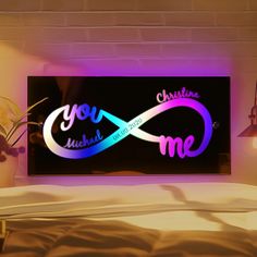 This super stylish personalised name mirror with LED lighting is a perfect and unique edition to any youngsters bedroom, they will love lighting up the personalised mirror and seeing their own name in lights.This eye-catching personalised name mirror makes the perfect gift for 2023 and it will be cherished and loved for many years to come by the recipient.Includes remote control for LED lighting and chrome wall mounting stand offs.  The Personalized Mirror Light with Infinity Love Design  is a stunning and thoughtful gift, perfect for celebrating the eternal bond between two people. Featuring the infinity symbol, a powerful representation of unending love, this mirror light can be customized with the names of you and your loved one, making it a truly unique keepsake.  The soft glow of the Name In Lights, Customized Bridesmaid Gifts, Mirror Light, Infinity Love, Personalized Valentines, Personalized Couple, Wall Mounting, Love Design, Groomsman Gifts