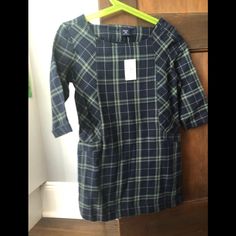 Nwt Gap Kids Plaid Dress Fitted Blue Plaid Casual Dress, Fitted Casual Dress For School, Casual Blue Plaid Mini Dress, Fitted Plaid School Dress, Fitted Plaid Dress For School, Preppy Fitted Dresses For School, Casual Mini Dress For School, Short Sleeve School Dresses For Fall, Fitted Blue Plaid Cotton Dress