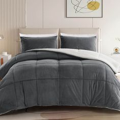 INGALIK King Sherpa Comforter Set, Soft Quilted Down Alternative Comforter Reversible Duvet with 2 Pillowcases, Plush Warm Fall Winter 3 Piece Bedding Sets, Dark Grey Sherpa Comforter, Queen Size Comforter Sets, King Size Comforter Sets, Bed Comforter Sets, Reversible Comforter