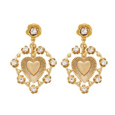 Adele Drop Earrings – Brinker + Eliza Gold Heart-shaped Jeweled Jewelry, Gold Jeweled Heart Jewelry, Gold Heart Earrings With Diamond Accents For Wedding, Gold Heart-shaped Earrings With Diamond Accents, Gold Heart Shaped Earrings With Diamond Accents, Flower Plates, Mother And Daughter, Adele, Charm Earrings