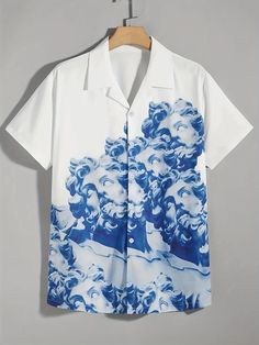 Lasaky - Casual Short-Sleeve Shirt with Spread Collar and Loose Fit, featuring Unique Stone Print Design Lapel Top, Rayon Shirt, Daily Dress, Mens Plus Size, Printed Sleeves, Short Sleeve Button Up, Button Up Shirt, Collar Shirts, Bowling