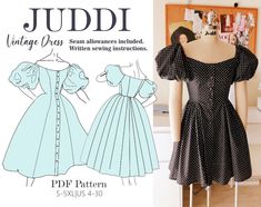 a sewing pattern for a dress with puffy sleeves and polka dots on the shoulders