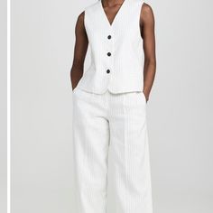 Never Worn. Bought Two Sizes. Missed The Return Window. Brand New. Small Pin Stripes, Elevates, So Comfy. Tailored White Pantsuit With Straight Pants, White Tailored Pantsuit With Straight Pants, White Pantsuit With Pockets For Work, Tailored White Pantsuit With Pockets, White Wide-leg Pantsuit With Pockets, White Pantsuit With Pockets, White Wide Leg Pantsuit With Pockets, Spring White Pantsuit With Pockets, Summer White Pantsuit For Workwear