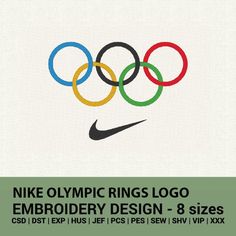 the olympic rings logo is displayed in front of a white background with green and black lettering