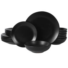 black dinnerware set on white background with clipping for text or image to be read