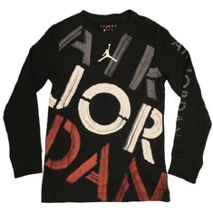 Air Jordan Long Sleeve T-Shirt Boys Small Black w Red White Gray Graphic Print NEW Size:  Youth Boy's Small (Length 22", Chest 15") Condition: New Model: 95A073-023 Shipping: Items ship next business day unless it's a holiday. Your tracking number will be uploaded to eBay asap. We only ship to a confirmed PayPal address, no exceptions. Items ordered on weekdays before 3:00 pm (EST) will be shipped same day. Returns: We accept returns within 30 days of purchase date if product does not match list Nike Sweatsuit, Jumpman Logo, New Model, Tracking Number, Air Jordan, Graphic Prints, Long Sleeve T Shirt, Air Jordans, Red White