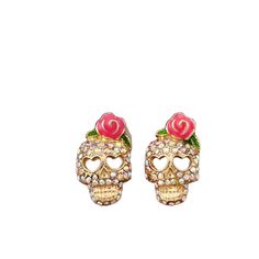 Halloween Style Candy Skull Stud Earrings. Pastel Rhinestones Give A Soft Look With A Pink And Green Rose. Cut Out Heart Shaped Eye Sockets. Nwt! 925 Silver Post Pink Skull Jewelry For Halloween, Candy Skull, Dior Earrings, Candy Skulls, Halloween Style, Mini Studs, Classic Earrings, Heart Drop Earrings, Chic Pink