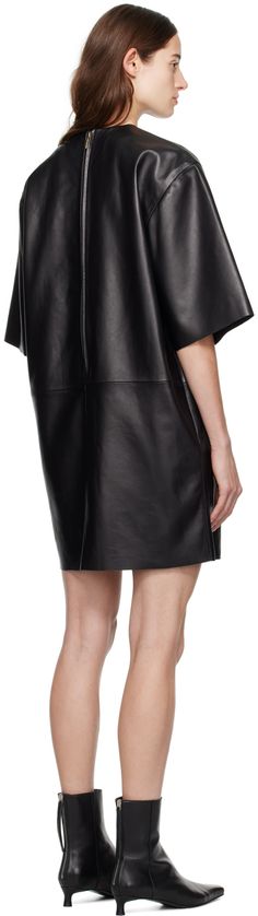 LWG-certified grained lambskin dress. · Paneled construction · Round neck · Seam pockets · Zip closure at back · Full satin lining This item is part of a limited run of 15. Supplier color: Black Luxury Leather Workwear Dresses, Luxury Leather Work Dresses, Sleek Leather Workwear Dress, Luxury Leather Dresses For Work, Luxury Leather Dresses For Formal Occasions, Sleek Leather Dress For Work, Sleek Leather Dresses For Workwear, Luxury Black Business Dress, Black Candy