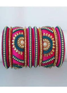 Silk Thread Bangles for  women Multicolor Embroidered Bracelets For Wedding, Multicolor Embroidered Bangle Jewelry, Embroidered Multicolor Bracelets For Weddings, Multicolor Embroidered Wedding Bracelets, Pink Bohemian Bangle For Party, Festive Embroidered Bangle For Festivals, Pink Embroidered Wedding Jewelry, Blue Bracelets For Festivals, Multicolor Embroidered Bracelets For Festivals