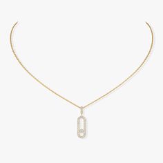 Move Uno Diamond Necklace in Yellow Gold | Messika 12058-YG Calder Sculpture, Messika Move Uno, Pink Gold Necklace, Rose Gold Diamond Necklace, Alexander Calder, Gold Diamond Necklace, Latest Jewellery, Looks Chic, Rose Gold Diamonds