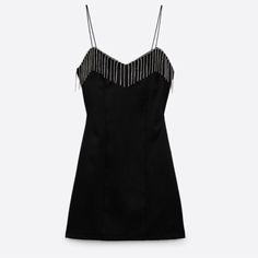 Zara Women's Black Rhinestone Fringe Mini Dress 0387/189 Size Large Nwot Fringed Mini Dress Size: Xl V-Neck Dress With Rhinestone Fringe Spaghetti Straps . Back Hidden In-Seam Zip Closure. Black Rhinestone Fringe Dress, Elegant Rhinestone Fringe Dress For Date Night, Chic Black Mini Dress With Rhinestone Fringe, Black Mini Dress With Rhinestone Fringe For Cocktail, Black Dress With Rhinestone Fringe For Night Out, Black Dresses With Rhinestone Fringe For Night Out, Black Cocktail Dress With Rhinestone Fringe, Elegant Embellished Zara Dresses, Dress With Rhinestone Fringe