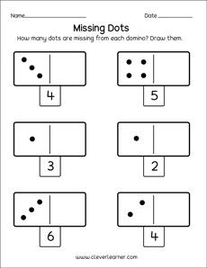 missing dots worksheet for kids to practice numbers and subtractions in the classroom