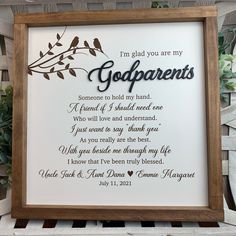 If you are looking for a gift for any godparent, look no further. This personalized godparent sign can be customized with your (or your childs) name and the godparents names. This can also be customized to be directed just to a godmother or father! God Parents Gifts, Cute Ways To Ask Godparents, Godparents Gift Ideas, Godparents Proposal Ideas, Gifts For Godmother, Gift For Godparents, Gifts For Godparents, Uncle Jack, Baptism Ideas