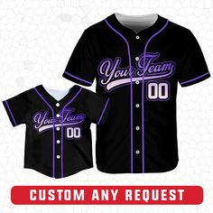 - Premium Material: Our Baseball Jerseys for women men are made from lightweight polyester, boxed flatback mesh fabric offers outstanding durability, insulation, and wrinkle resistance, which provide our customers with a great put-on experience. The elegant workmanship ensures the custom baseball jerseys fits your body excellently. - Customized Baseball Jersey: Let's create your own design with our personalized baseball jersey. Select the desired size and color, then enter the name and number. Please read the size information for choose your own size. - Suitable for any occasion: Straight-fit Baseball Jerseys are prepared with full button sown closures. Our baseball jerseys can be worn on a variety of situations, including hanging out with friends, attending athletic events, or even as cus Casual Black Jersey For Customization, Fitted Black Baseball Jersey For College, Black Jersey Tops With Baseball Collar, Black Jersey Top With Baseball Collar, Casual Purple Sports Jersey, Breathable Crew Neck Tops For College, Customizable Casual Jersey With Sublimation Print, Casual Jersey With Sublimation Print For Customization, Casual Sublimation Print Jersey For Customization