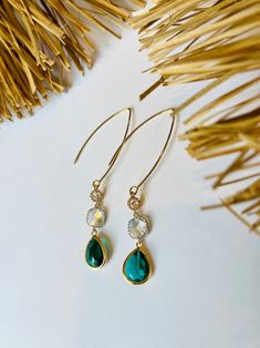 Emerald Green Dangle Marquis Earrings, Dangle Earrings. Green Earrings, Gold Earrings, Cubic Zirconia, Three Stone Earrings, Crystal Earring - Etsy Crystal Long Drop Earrings As Gift, Crystal Long Drop Earrings For Gifts, Pierced Teardrop Cubic Zirconia Crystal Earrings, Pierced Teardrop Crystal Earrings In Cubic Zirconia, Pierced Teardrop Crystal Earrings With Cubic Zirconia, Gold Crystal Long Drop Earrings, Green Teardrop Diamond Earrings Gift, Sparkling Stone Dangle Linear Earrings As Gift, May Birthstone Drop Earrings With Ear Wire