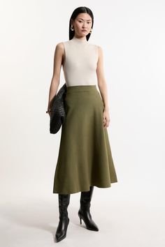 Step Into A New Season With The Latest Collection By Lydia Millen. A Testament To Lydia'S Timeless Style, By Lydia: Autumn Winter '24 Ensures A Seamless Transition Into Cold-Weather Dressing.This Midi Skirt Is An Elevated Wardrobe Essential That Will Form Countless Outfits. Crafted From A Sumptuous Milano Knit Blend, This Piece Feels Smooth And Soft. Style It With The Co-Ordinating Polo Top And Boots To Complete The Look.Milano Knit Blendmidi Hemlinefull Skirtcomfortable, Relaxed Silhouette Olive Skirt Outfit, Square Skirt Pattern, Olive Outfits, Lydia Millen, Elevated Wardrobe, Square Skirt, Olive Clothing, Olive Skirt, Full Midi Skirt