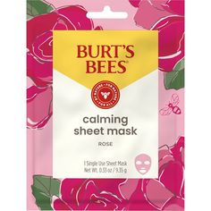 Indulge in a relaxing self-care experience with Burts Bees Calming Sheet Mask With Rose. Designed for all skin types, this facial sheet mask contains rose extract and nutrient-rich botanicals to improve the appearance of skin texture and balance skins pH for soft, hydrated skin. With hints of chamomile, rose petals and pink peony natural fragrances, the sheet face mask relaxes your senses. The 99% natural origin facial mask is formulated without parabens, phthalates, petrolatum or SLS, made with 99 Percent, Hydrating Face Mask, Natural Skincare Brands, Facial Sheet Mask, Face Sheet Mask, Rose Extract, Hydrated Skin, Burt's Bees, Pink Peony